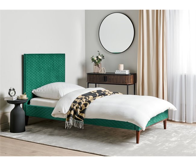 Beliani Cama Veludo BAYONNE 101x212 Branco/ Bege