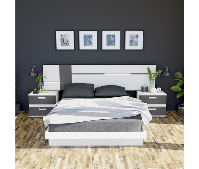 Cabeceira de cama Ataneq Air Leds Cinza Escuro