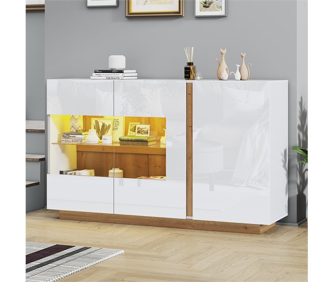 Aparador de painel de partículas com 3 portas Branco