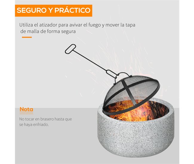 Braseiro Exterior Metal e MGO Outsunny Cinza