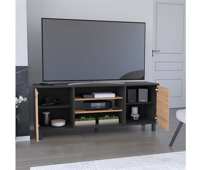 Mesa de TV Kaia com arrumação multimédia Preto