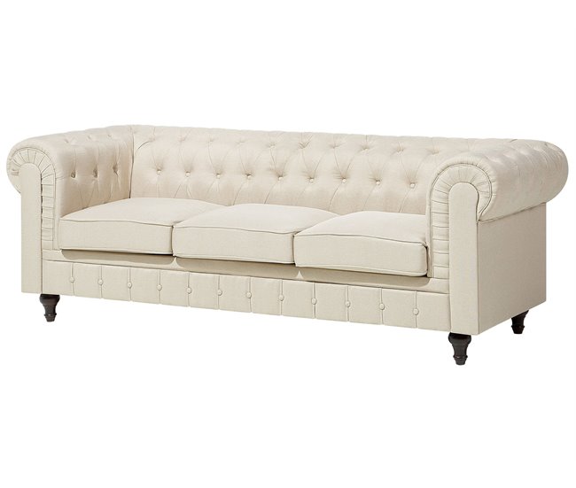 Beliani Sofá Chesterfield Poliéster CHESTERFIELD Areia