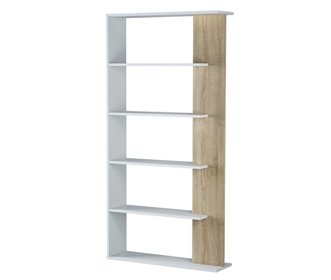 Estante de livros Lugo Branco/Carvalho 5 compartimentos Branco