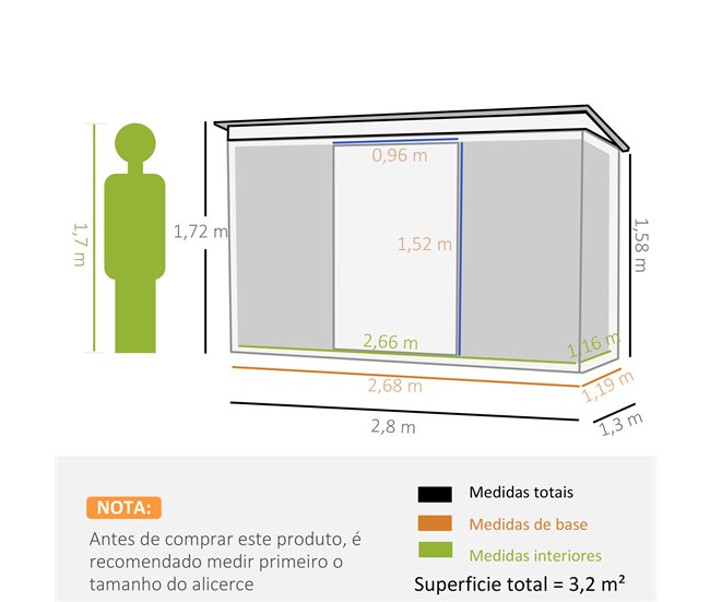 Abrigo de Jardim Aço Galvanizado e PP Outsunny Cinza