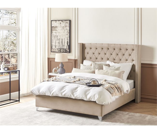 Beliani Cama Veludo LUBBON Bege