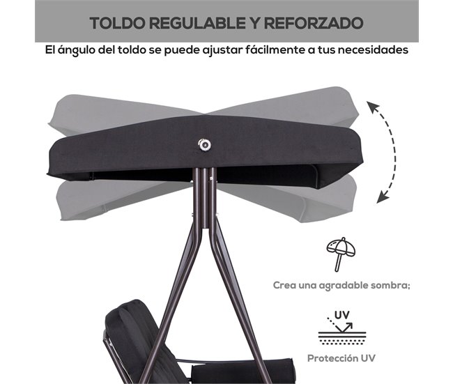Banco Baloiço de Jardim Metal e Poliéster Outsunny Preto