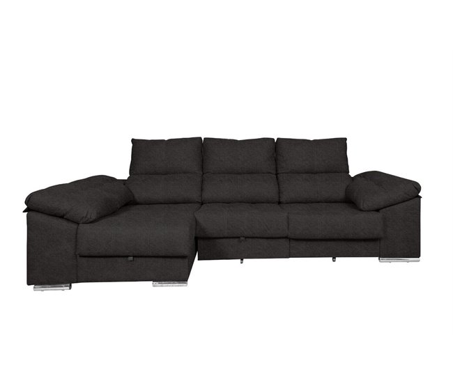 Sofá-cama Yago Chaise Longue. Poltrona reclinável, com pufes Arcon +2 Preto