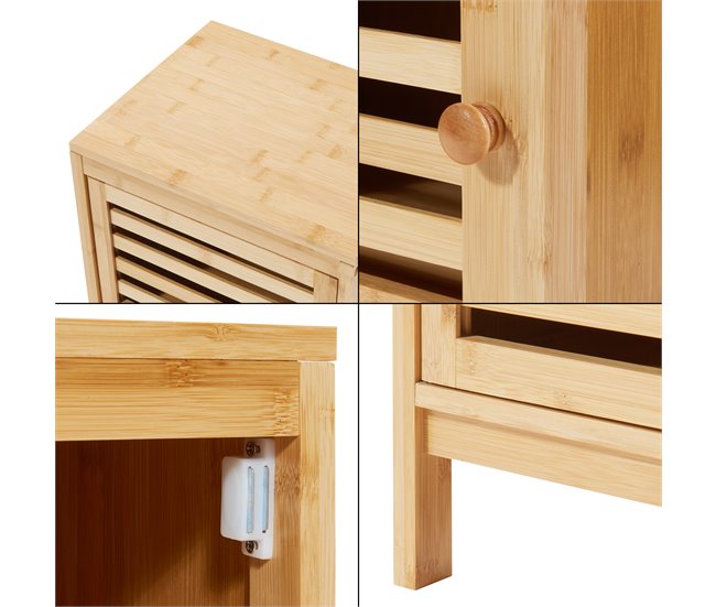 Armário lateral Ypäjä com 3 portas Bambu 82 x 33 x 27 cm Natural