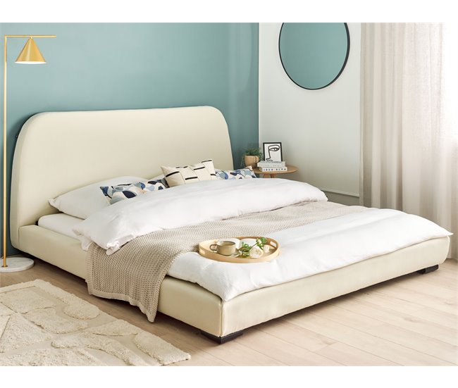 Beliani Cama com estrado Poliéster ROISEL 201x226 Creme