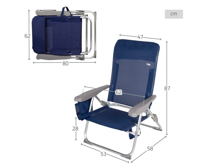 Aktive Pack 2 cadeiras de praia dobráveis multiposições Slim Azul