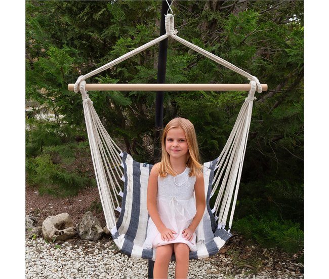 Aktive Cadeira suspensa listrada com suporte de madeira Branco/ Azul