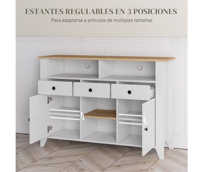Aparador de Cozinha MDF HOMCOM, casa - móveis de armazenamento Branco