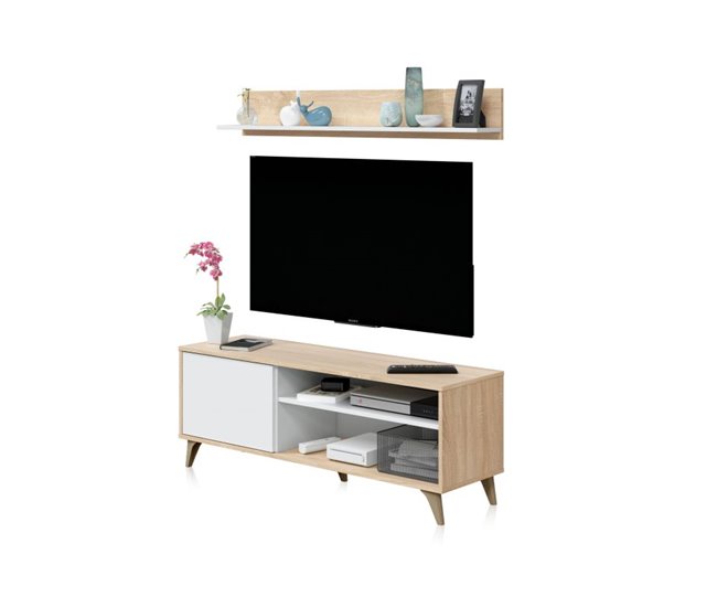 Armário para televisão com prateleira Lira 135 Natural/ Branco