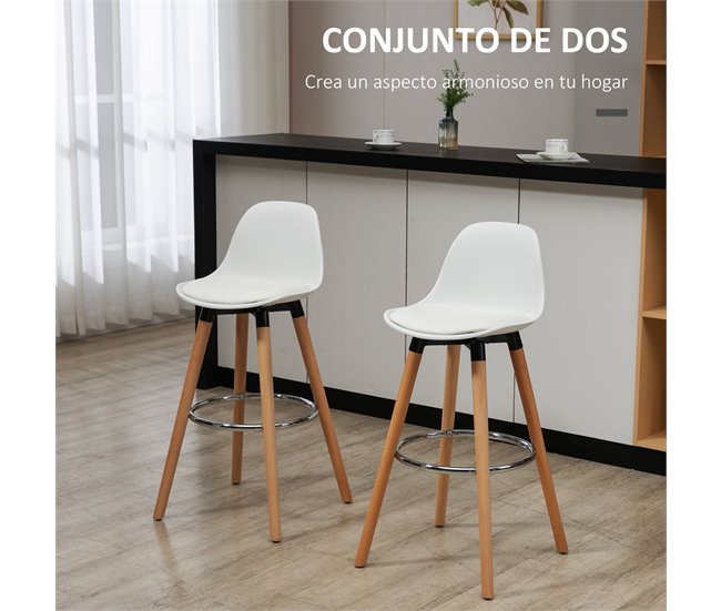Bancos de Bar PU, PP, Madeira de Faia, Aço e Espuma HOMCOM Branco