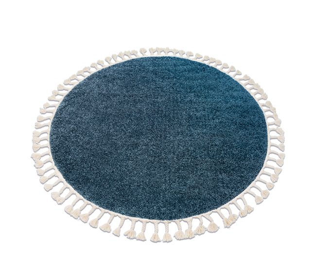 Tapete BERBER 9000 circulo Franjas berbere marroquino shaggy 120x120 Azul