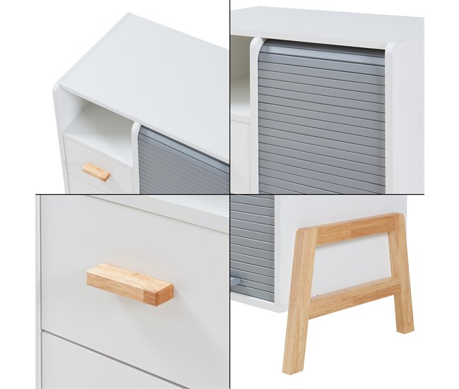 Aparador Kvaefjord com 1 porta de tambor [en.casa] Branco/cinza