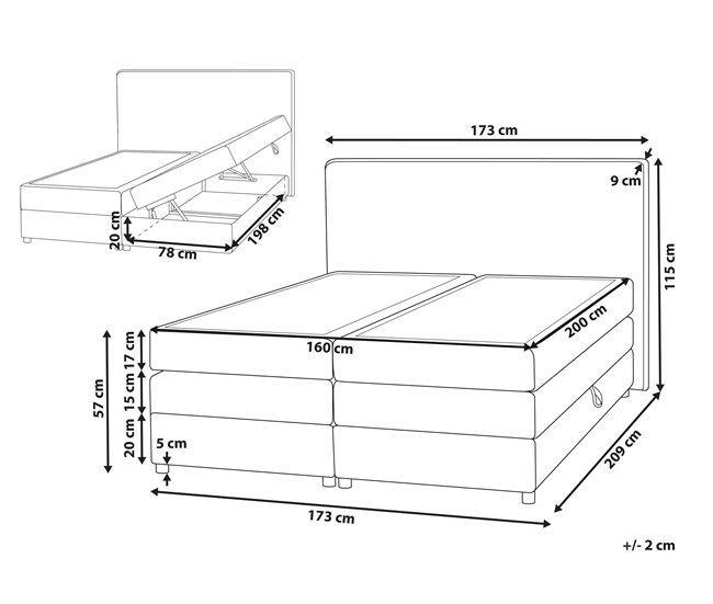 Beliani Cama continental com arrumação Poliéster MINISTER 168x209 Bege