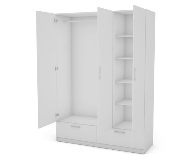 Roupeiro OSLO portas batentes e 2 gavetas 144x200cm branco Branco