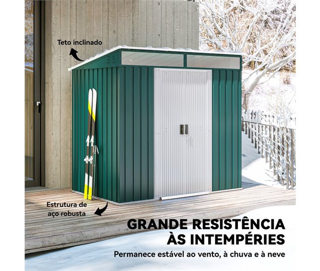 Abrigo de Jardim Aço Galvanizado Outsunny Verde
