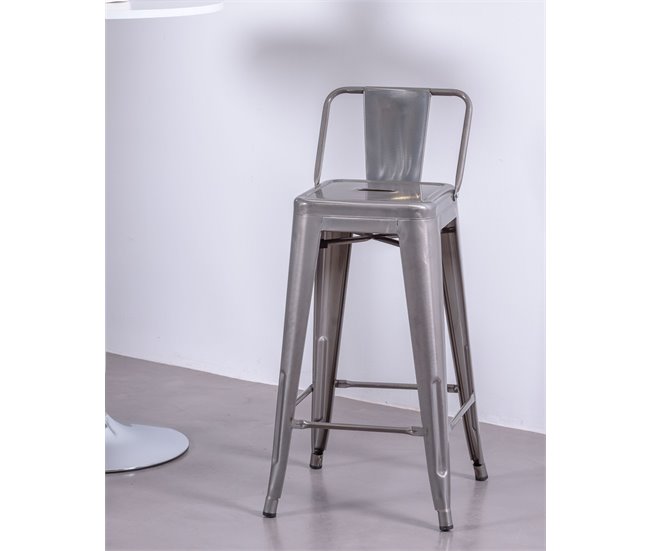 Banqueta industrial de metal com encosto baixo  - Bistro AlumÍnio