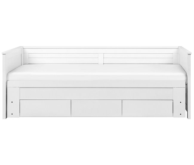 Beliani Cama com estrado Madeira de seringueira CAHORS 186x209 Branco