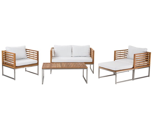 Beliani Conjunto lounge Madeira de acácia BERMUDA Branco/ Bege
