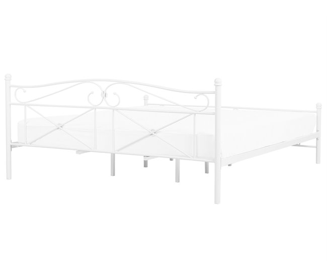 Beliani Cama com estrado Metal RODEZ 146x208 Branco