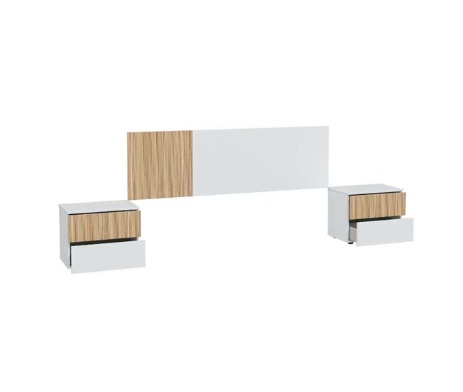 Pacote de móveis de quarto estilo nórdico Etnha em com cabeceira Branco/ Madeira