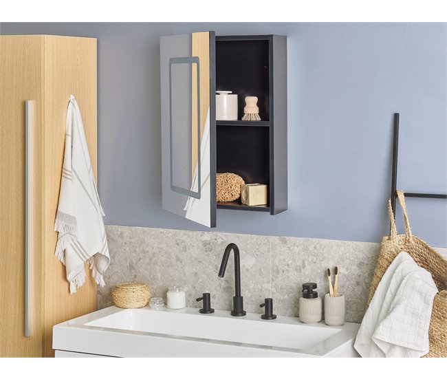 Beliani Mueble de baño con espejo Madera contrachapada CONDOR Preto