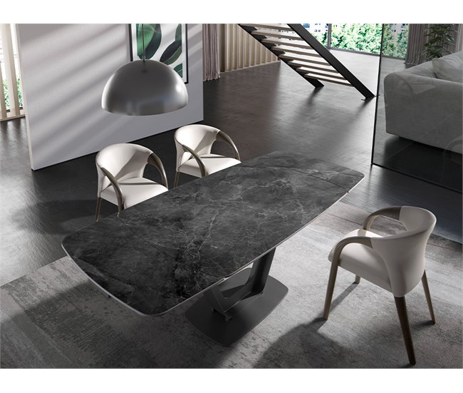 ANGEL CERDA Mesa de jantar extensível barril oval mármore porcelânico e aço preto 240x100 Preto