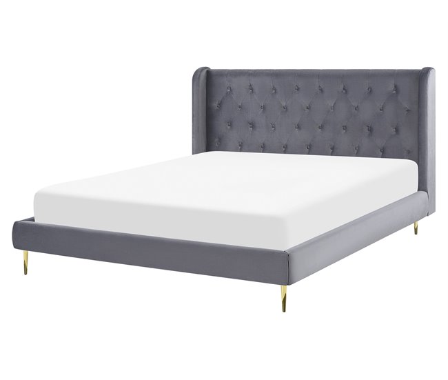Beliani Cama com estrado Veludo FORBACH 174x218 Cinza