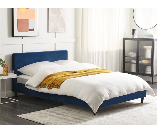 Beliani Cama com estrado Veludo FITOU 150x214 Azul