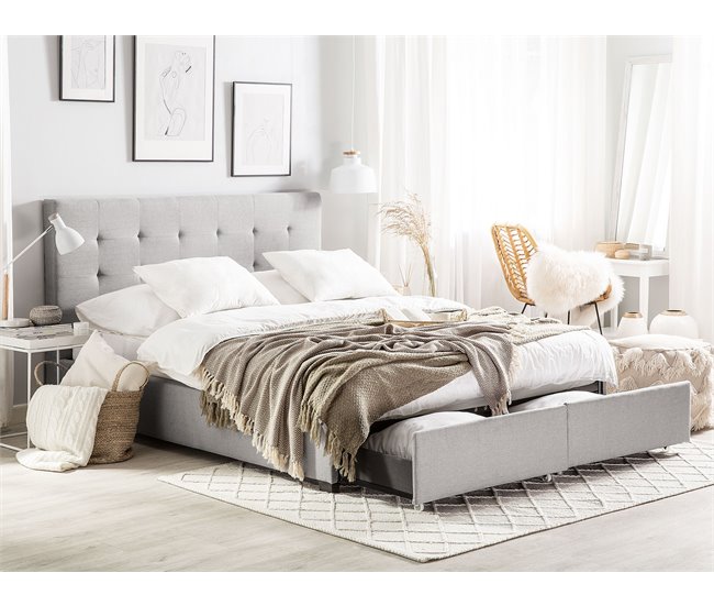 Beliani Cama con cajones Poliéster LA ROCHELLE 193x213 Castanho