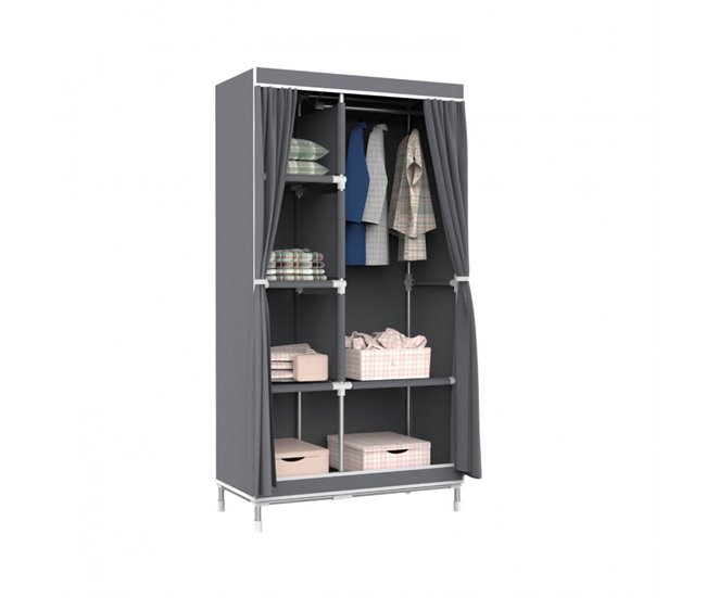 Armário Duplo Tecido com Cortinas Deslizantes 7house Branco/cinza