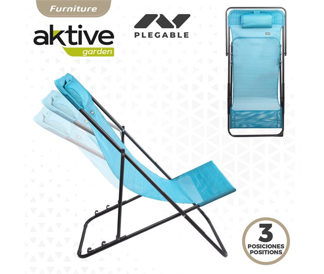 Rede de jardim dobrável multiposições c/almofada Aktive Azul