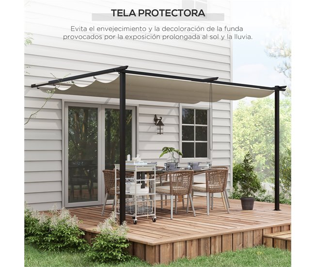 Pérgola de Parede Poliéster e Aço Outsunny Cru