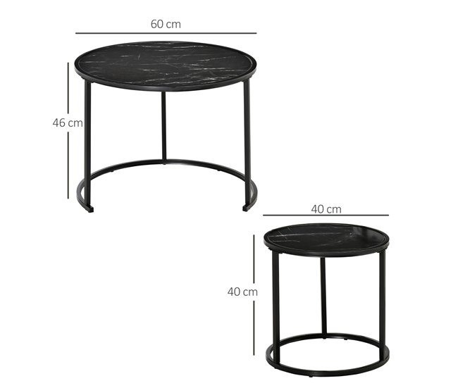 Conjunto de 2 Mesas Auxiliares Aço e MDF HOMCOM, casa - mesas 60x60 Preto