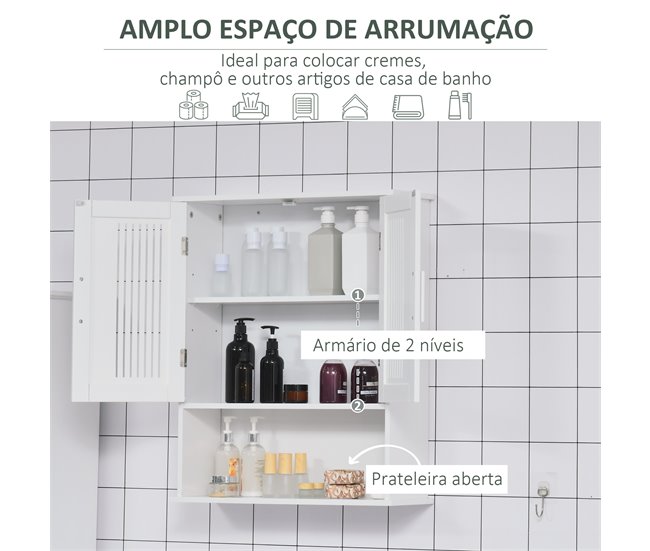 Armário de Parede Casa de Banho MDF e Liga de Alumínio kleankin Branco