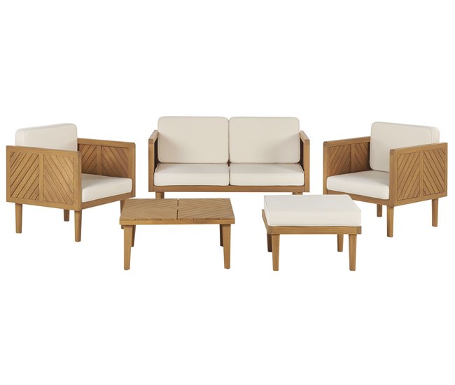 Beliani Conjunto lounge Madeira de acácia BARATTI Creme