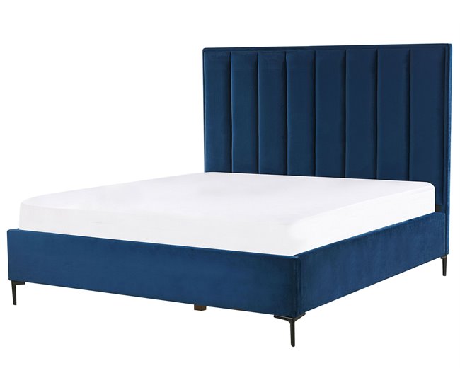 Beliani Cama com estrado Veludo SEZANNE 170x215 Azul Marino