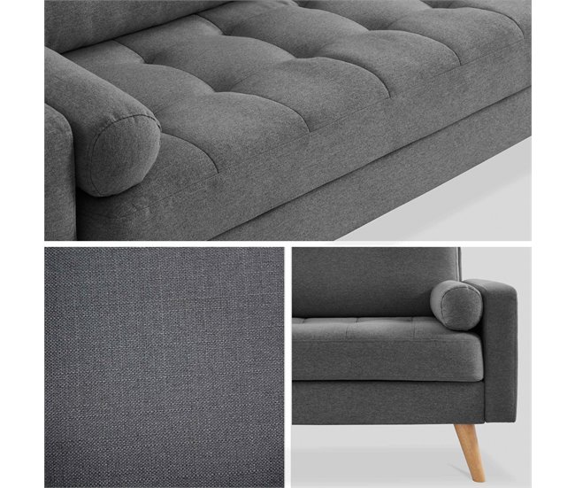 Sofá escandinavo de 3 lugares, direito, pernas de madeira Azul Marino