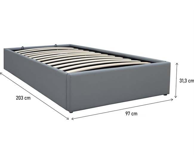 Cama de solteiro em PVC com caixa Cinza