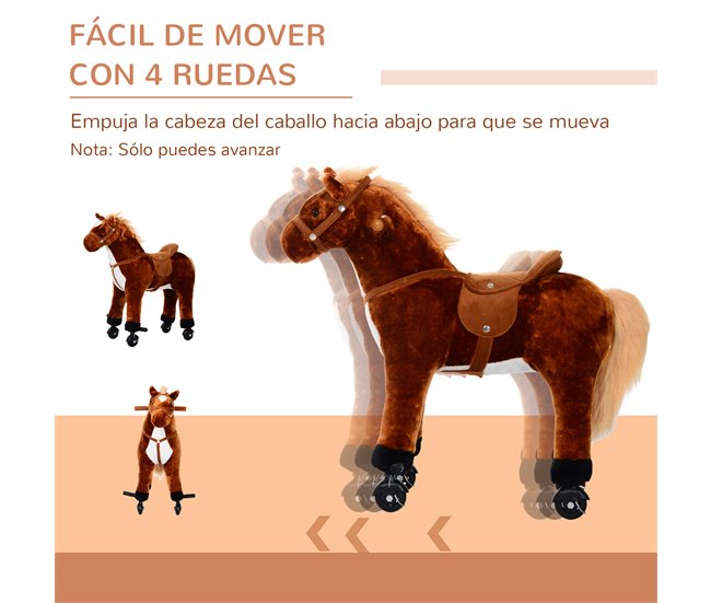 Cavalo de Baloiço Pelúcia, tubo de aço, algodão PP HOMCOM Castanho