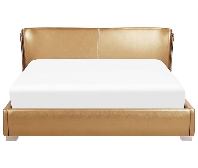 Beliani Cama Piel PARIS 215x228 Dourado