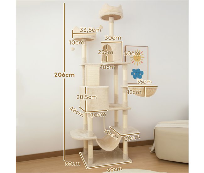 Arranhador para Gatos Aglomerado e Sisal PawHut Bege