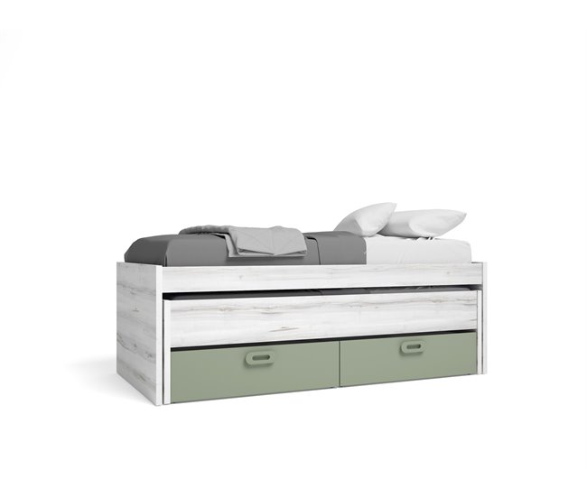 Compacto 90x190cm MOOD cama móvel oculta 90x180cm com 2 gavetas com rodas Branco