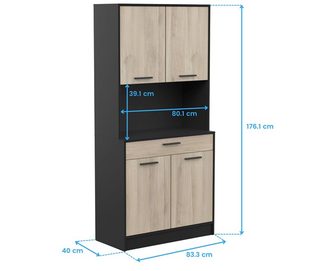 Buffet Napoli com portas sanfonadas para cozinha Preto/ Madeira