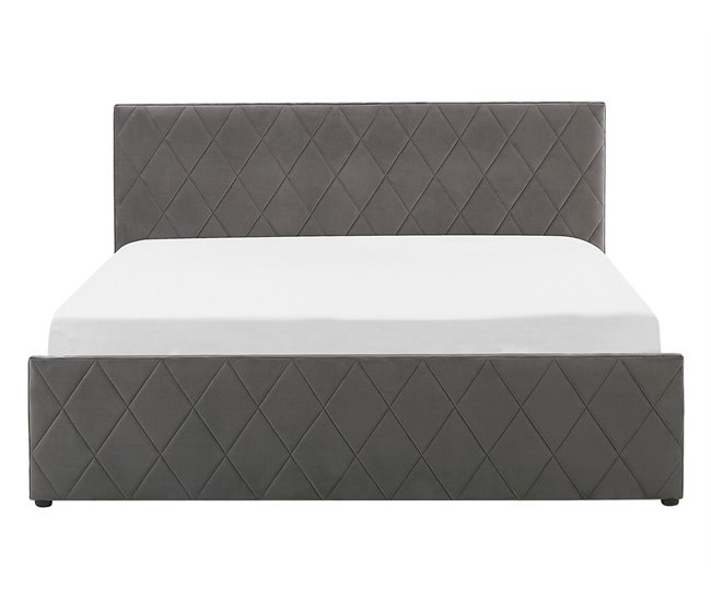 Beliani Cama con almacenaje Terciopelo ROCHEFORT 150x214 Cinza