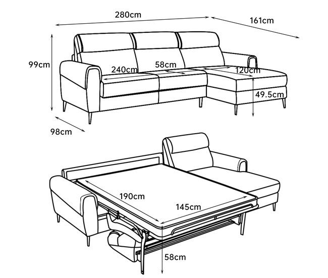 Chaise longue com cama ELIA Cinza