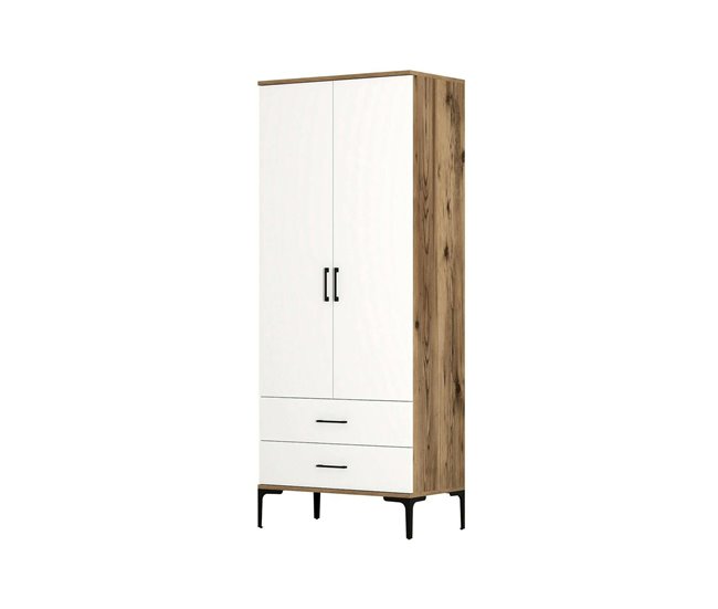 Armário 2 portas com efeito madeira 80 Branco/ Madeira